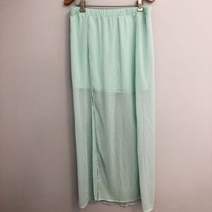 Express Maxi Skirt Mint Aqua Sheer Slit Long SMALL